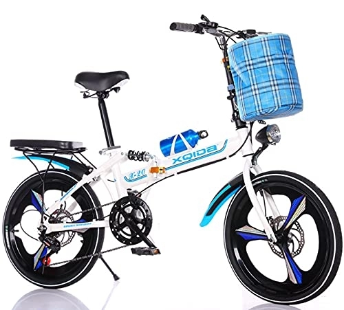 Folding Bike : ZLYJ 20 Inch Folding Bike, Carbon Steel Frame Bicycle Folding Bike with Comfort Saddle Basket and Stand Luggage Rack D, 20 in