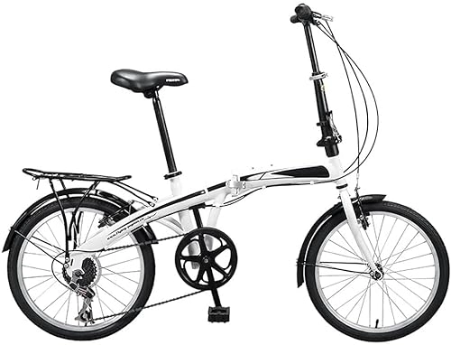 Folding Bike : ZLYJ 20 Inch Folding Bike, Folding Bike with 7-Speed Folding City Bike, Adults and Young People for Quick Folding System White