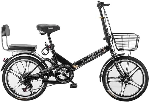 Folding Bike : ZLYJ 20 Inch Folding Bike for Adults, Light Aluminum Folding Bike City Bike, Quick Folding System, Ultra-Light Portable Student Bike Black