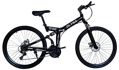 Folding Bike : ZLYJ 26-Inch Foldable Bike, Suspension Mountain Bike Disc Brakes Bicycle, 21 Speed, Carbon Steel, Adult Folding Mountain Bicycle A, 26in