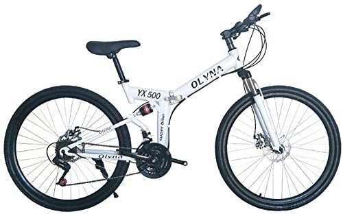 Folding Bike : ZLYJ 26-Inch Foldable Bike, Suspension Mountain Bike Disc Brakes Bicycle, 21 Speed, Carbon Steel, Adult Folding Mountain Bicycle B, 26in