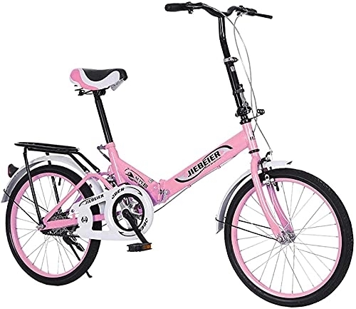 Folding Bike : ZLYJ Adult Folding Bike, Leisure 20 Inch ​​City Folding Mini Compact Bicycle Urban Bicycle for Students, Office Workers Outdoors Riding Excursion Pink, 20 in