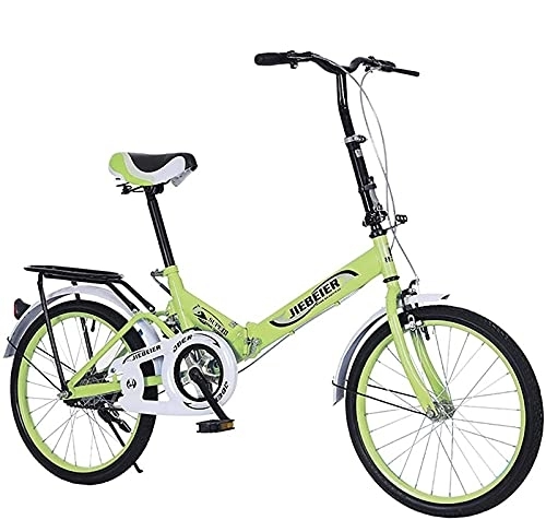 Folding Bike : ZLYJ Folding Bicycle, 20 Inch Portable V Folding Bike with Shock Absorber Mature Male and Female Students Adult Folding Shock Bike Singlespeed Green, 20 in