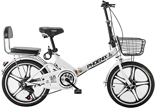 Folding Bike : ZLYJ Folding Bike, 20 Inch Light Aluminum Folding City Bike, Quick Folding System, Ultra-Light Portable Bike for Student Adults White