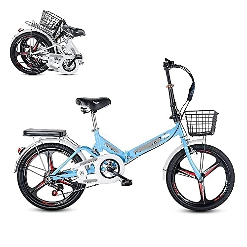 Folding Bike : zmigrapddn Folding Adult Bicycle, 20-inch 6-Speed Variable Speed Integrated Wheel, Free Installation Commuter Bicycle, Adjustable and Comfortable Seat Cushion (Color : Blue)