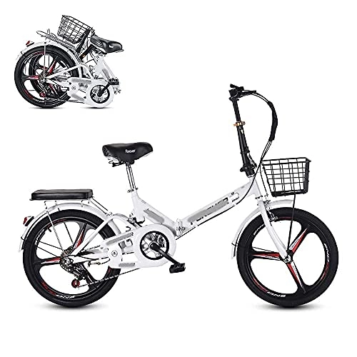 Folding Bike : zmigrapddn Folding Adult Bicycle, 20-inch 6-Speed Variable Speed Integrated Wheel, Free Installation Commuter Bicycle, Adjustable and Comfortable Seat Cushion (Color : White)