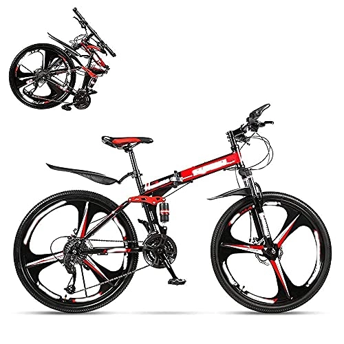 Folding Bike : zmigrapddn Folding Adult Bicycle, 24 Inch Variable Speed Mountain Bike, Double Shock Absorber Compatible with Men and Women, Dual Discbrakes, 21 / 24 / 27 / 30 Speed Optional (Color : Red, Size : 27)