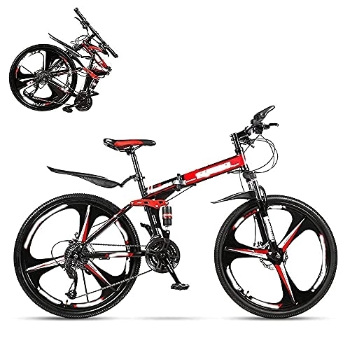 Folding Bike : zmigrapddn Folding Adult Bicycle, 24 Inch Variable Speed Mountain Bike, Double Shock Absorber Compatible with Men and Women, Dual Discbrakes, 21 / 24 / 27 / 30 Speed Optional (Color : Red, Size : 30)