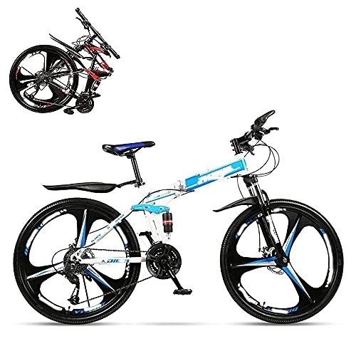 Folding Bike : zmigrapddn Folding Adult Bicycle, 26 Inch Variable Speed Mountain Bike, Double Shock Absorber Compatible with Men and Women, Dual Discbrakes, 21 / 24 / 27 / 30 Speed Optional (Color : Blue, Size : 24)