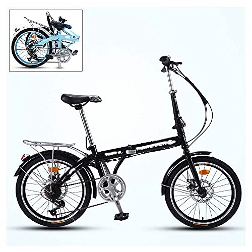 Folding Bike : zmigrapddn Folding Adult Bicycle, 7-Speed Ultra-Light Portable Bicycle, 3-Step Quick Folding, Double-discbrake, Adjustable and Comfortable Saddle, 16 / 20 Inch 4 Colors (Color : Black, Size : 20)