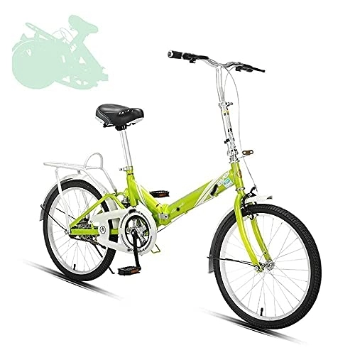Folding Bike : zmigrapddn Folding Adult Bicycle, Quick Folding Adjustable Handlebar and Seat, Central Shock-Absorbing Spring, Comfortable and Widened Riding Cushion, 16 / 20 Inch (Color : Green, Size : 16)