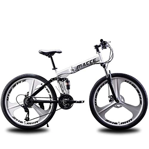 Folding Bike : ZMJY Lightweight Foldable Mountain Bike, 26-Inch Steel Frame Bicycle 21-Speed Transmission Is Compact And Lightweight, White