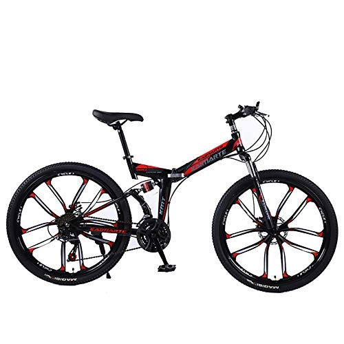 Folding Bike : ZPEE Variable Speed Carbon Steel Folding Mountain Bike, Adjustable Foldable Bicycles For Adults, Dual Disc Brakes Shock Speed Mountain Bike
