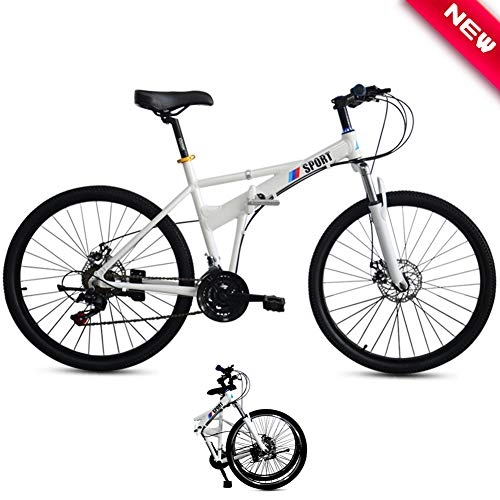 Folding Bike : ZQNHXY 26-inch Folding bike, Lightweight aluminum frame Shock absorption, Folding Bike City Bike, Man, Woman, Child One Size Fits All 21 speed Gears, White