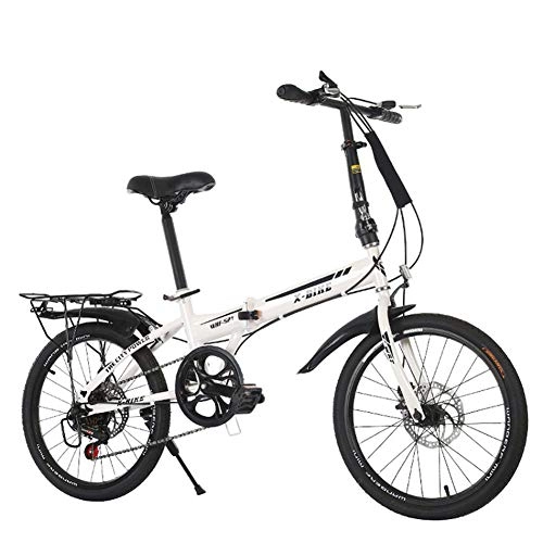 Folding Bike : ZQNHXY Folding Bike 20 Inch Women's Variable Speed Shock Absorber Adult Super Light Children's Student Bicycle, Small Portable Bicycle Adult, White