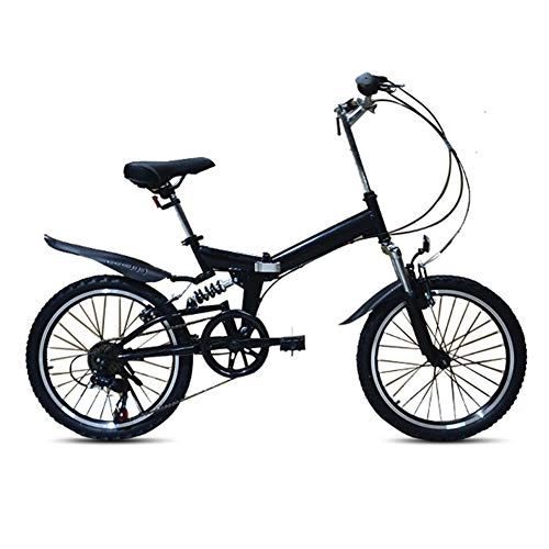 Folding Bike : ZQNHXY Folding Bike City Bike, Man, Woman, Child One Size Fits All 6 speed Gears, 20-inch Folding bike, Lightweight aluminum frame Shock absorption, Black