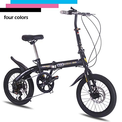 Folding Bike : ZQNHXY Small Portable Children's Student Bicycle Adult Men and Women, 16" Lightweight Alloy Folding City Bike Bicycle Shock Absorber, Black