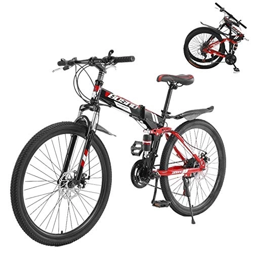 Folding Bike : ZSMLB Adult Road Bikes Mountain Bikes26-inch Folding Mountain Bike, 21 Speed Carbon Steel Mountain Bicycle for Adults, Non-Slip Bike, with Dual Suspension Frame and Disc Brake for Outdoor MTB