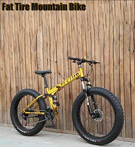 Folding Bike : ZTBXQ Fitness Sports Outdoors Folding 17-Inch Fat Tire Mens Mountain Bike Double Disc Brake / High-Carbon Steel Frame Bikes 7-27 Speed Snowmobile Bicycle 26 inch Wheels
