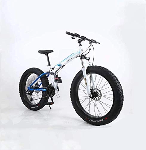 Folding Bike : ZTBXQ Fitness Sports Outdoors Folding Fat Tire Mens Mountain Bike 17-Inch Double Disc Brake / High-Carbon Steel Frame Bikes 7 Speed Snowmobile Bicycle 24 inch Wheels