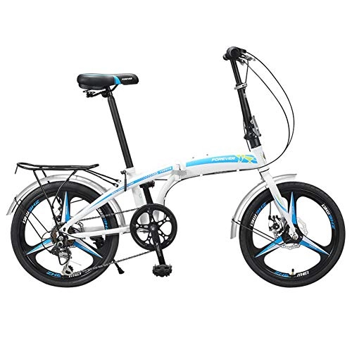 Folding Bike : ZTIANR 20 Inch Folding Bicycle, 7 Speed Adult Ultralight Portable City Bike Youth Student Bicycle, Blue