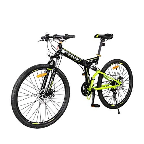 Folding Bike : ZTIANR 26" Folding Mountain Bicycle, 24 Speed Ront And Rear Shock Absorption Mountain Bike Double Disc Brake Soft Tail Frame Bicycle Adult Off-Road Vehicle, Green