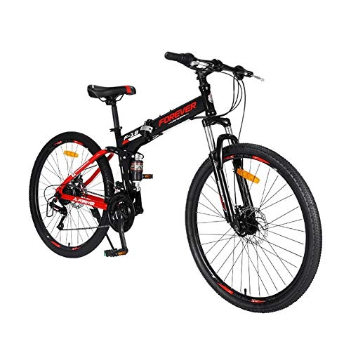 Folding Bike : ZTIANR 26" Mountain Bicycle, 24 Speed Ront And Rear Shock Absorption Folding Mountain Bike Double Disc Brake Soft Tail Frame Bicycle Adult Off-Road Vehicle, Red