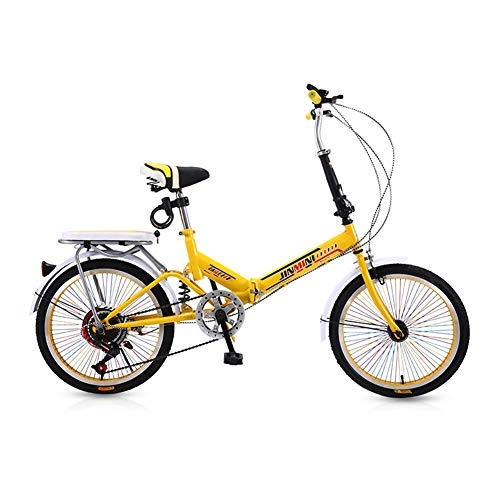 Folding Bike : ZTIANR Folding Bicycle, 20 Inch 6 Speed Adult Bikes Shock Absorber Ultralight Portable Youth Student Bicycle, Yellow