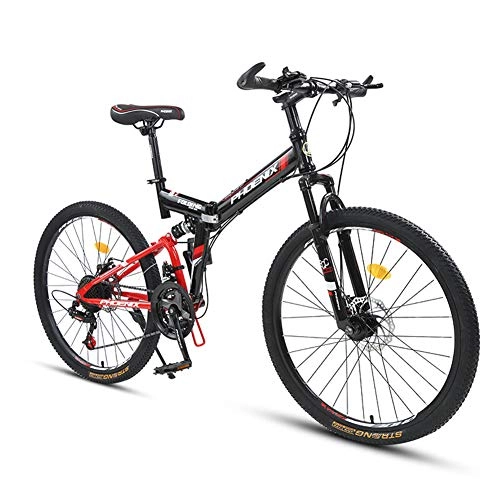 Folding Bike : ZTIANR Mountain Bicycle, 24" 26" Folding Bike Front And Rear Double Shock Absorber Bicycle, 24 Speed Adult Dual Disc Brake Mountain Bike, Red, 26 inches
