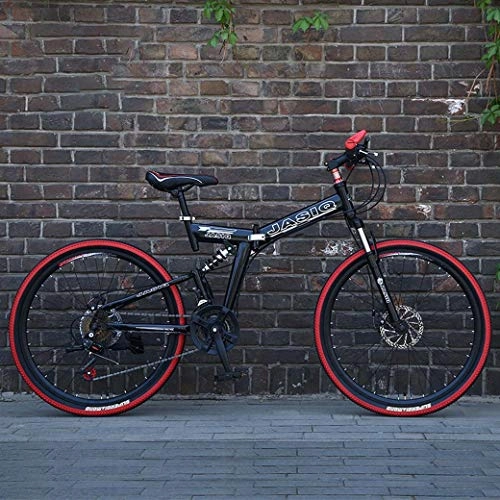 Folding Bike : ZTYD Mountain Bike Folding Bikes, 24 / 26 Inch 21-Speed Double Disc Brake Full Suspension Anti-Slip, Off-Road Variable Speed Racing Bikes for Men And Women, A, 24Inch