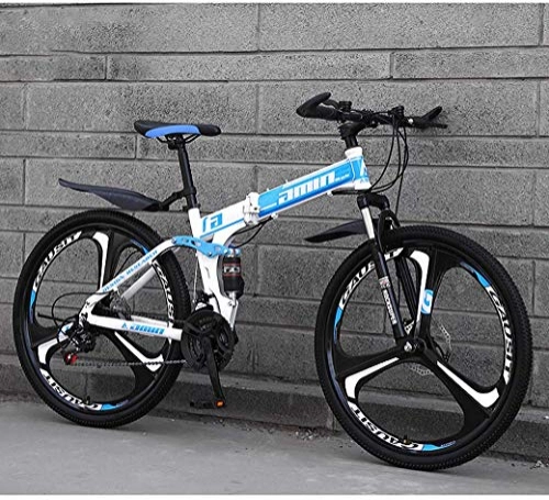 Folding Bike : ZTYD Mountain Bike Folding Bikes, 26In 21-Speed Double Disc Brake Full Suspension Anti-Slip, Lightweight Aluminum Frame, Suspension Fork, Blue, B