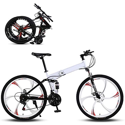 Folding Bike : ZWFPJQD Folding Mountain Bike, Road Bike, 6 impeller 21 Speed Ultra-Light Bicycle with High-Carbon Steel Frame And Fork, Disc Brake, for Man, Woman, City, Endurance Training / White