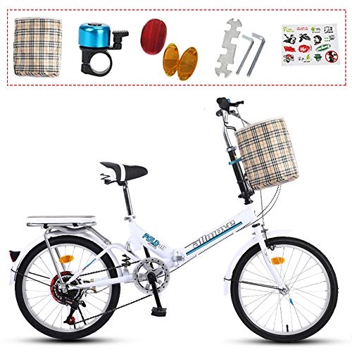 Folding Bike : ZWFPJQD glj 20 Inch Bicycle Women's Lightweight Adult City Student Commuter Car 20 Inch Single Speed Folding Carrier Bicycle Bike / White
