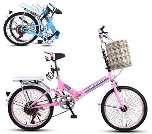 Folding Bike : ZWFPJQD glj 20 Inch Folding Bicycle Women'S Light Work Adult Adult Ultra Light Variable Speed Portable Adult Small Student Male Bicycle Folding Carrier Bicycle Bike / Pink