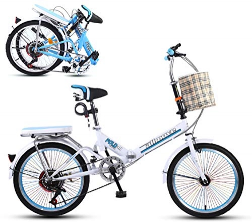 Folding Bike : ZWFPJQD glj 20 Inch Folding Bicycle Women'S Light Work Adult Adult Ultra Light Variable Speed Portable Adult Small Student Male Bicycle Folding Carrier Bicycle Bike / White