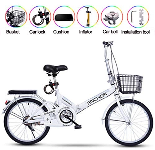 Folding Bike : ZWFPJQD glj 20 inch Folding Bike Gearbox, City Student Commuter Car, Shock Absorber Bicycle for Men and Women, Folding Bicycle with double disc brake, Adult bicycle / White / Single speed