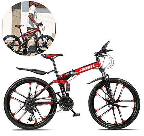 Folding Bike : ZWFPJQD GLJ Foldable Men And Women Folding Bike, Mountain Bicycle, High Carbon Steel Frame, Road Bicycle Racing, Wheeled Road Bicycle Double Disc Brake Bicycles / Red