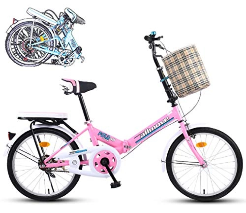 Folding Bike : ZWFPJQD glj Folding Bicycle Women'S Light Work Adult Adult Ultra Light Single Speed Portable Adult 16 / 20 Inch Small Student Male Bicycle Folding Bicycle Bike / Pink / 20in