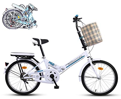 Folding Bike : ZWFPJQD glj Folding Bicycle Women'S Light Work Adult Adult Ultra Light Single Speed Portable Adult 16 / 20 Inch Small Student Male Bicycle Folding Bicycle Bike / White / 16in