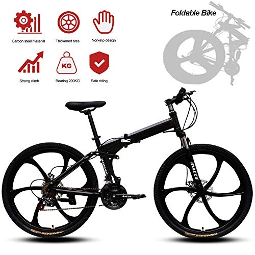 Folding Bike : ZWFPJQD Mountain Bike, 26 Inch Folding Bike with Super Lightweight Magnesium Alloy Integrated Wheel, Premium Full Suspension And Speed Gear, Lightweight And Durable for Men Women Bike / Black