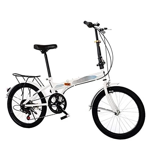 Folding Bike : ZWHDS 14 Inch Foldable Bicycle - 7 Speed Portable Bike For Students Ultralight Compact Folding Bike Men Women (Color : White)