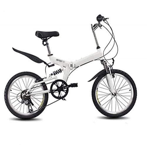 Folding Bike : ZWHDS Folding bicycle, front and rear double brakes, 20-inch wide-wheeled 6-speed mountain bike (Color : White)