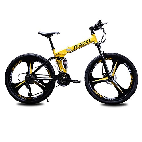 Folding Bike : ZWPY 21 Speed Bicycle, 26 Inch Folding Mountain Bike, with Double Disc Brakes, for Outdoors Sport, 3 Spoke Wheels, Yellow