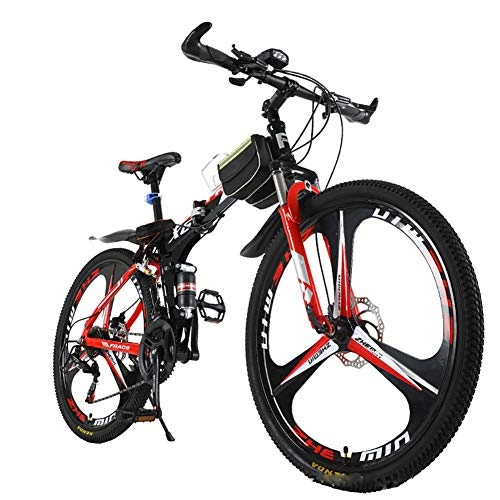 Folding Bike : ZWPY Folding Mountain Bike, 26-Inch 3-Knife One-Wheel 24-Speed Bicycle, High Carbon Steel Outroad Bicycles, Shock Absorption Design, for Outdoors Sport, black red