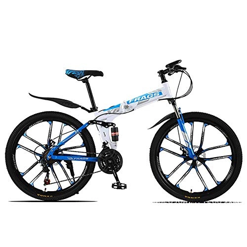 Folding Bike : ZWPY Men Mountain Bike, Folding 26 Inches Carbon Steel Bicycles, Shock Variable Speed Adult Bicycle, 10-Knife Integrated Wheel, 26 in (24 Speed)