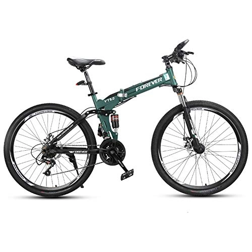 Folding Bike : ZWW Folding Mountain Bike, Portable 26In 24-Speed High Carbon Steel Adult / Teenager Off-Road Bicycle with Shock Absorption System - Commuting / Travel / Sports Fitness, green