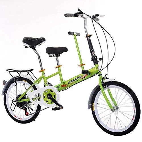Folding Bike : ZXCY 20 Inch Double Seat Parent-Child Lightweight Mini Bike Small Protable High Carbon Steel Variable Speed Folding Bike Mother Kids Bike Twins Bike, Green