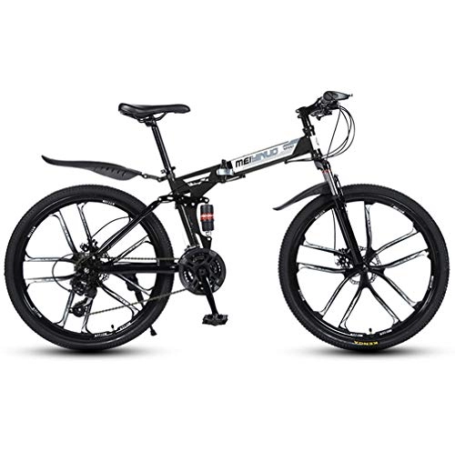 Folding Bike : ZXCY 21 Speed Foldable Bicycle Mountain Bike Ideal for School And Work High Carbon Steel Bikes with Dual Disc Brakes And Shock Absorber, Black