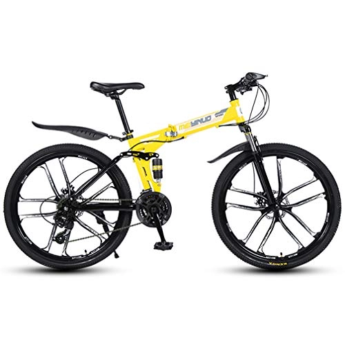 Folding Bike : ZXCY 21 Speed Foldable Bicycle Mountain Bike Ideal for School And Work High Carbon Steel Bikes with Dual Disc Brakes And Shock Absorber, Yellow