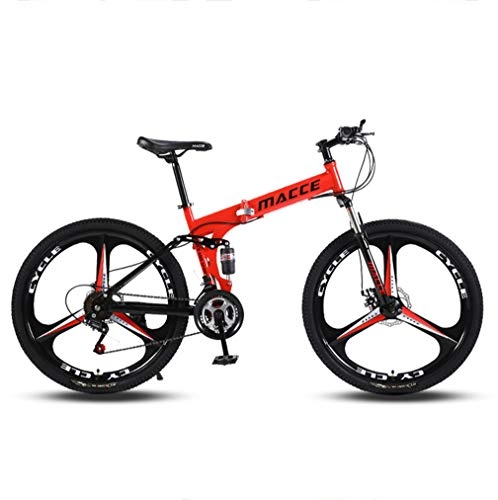 Folding Bike : ZXCY 24 Speed Adult Mountain Foldable Bicycle 26 Inch Mountaintrail Bike High Carbon Steel Bicycle Full Suspension MTB with Dual Disc Brakes Road Bike for Men Women, Red